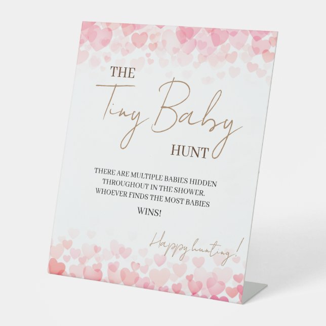 Minimal The Tiny Baby Hunt Baby Shower Game Rustic Pedestal Sign (Front)