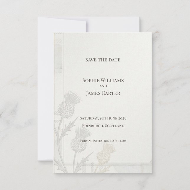 Minimal Thistle Save the Date Card (Front)