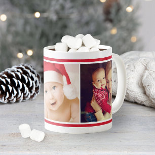 Minimal Three Photo Holiday Red Coffee Mug