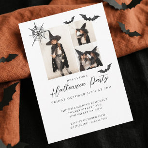 Minimal Three Photo Spooky Bats Halloween Party Invitation