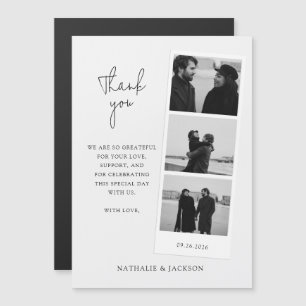 Minimal Three Photo Strip Couple Wedding Thank you Magnetic Invitation