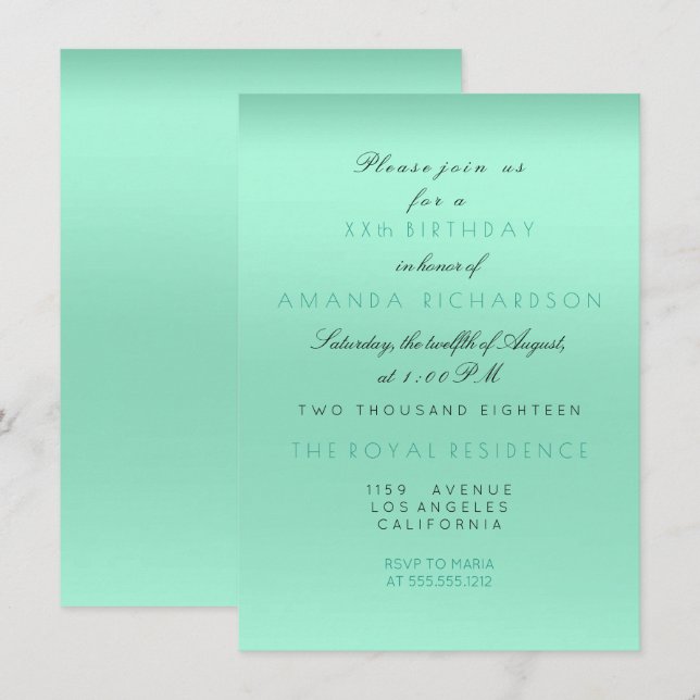 Minimal Tiffany Mint Green Bridal Shower Birthday Invitation (Front/Back)