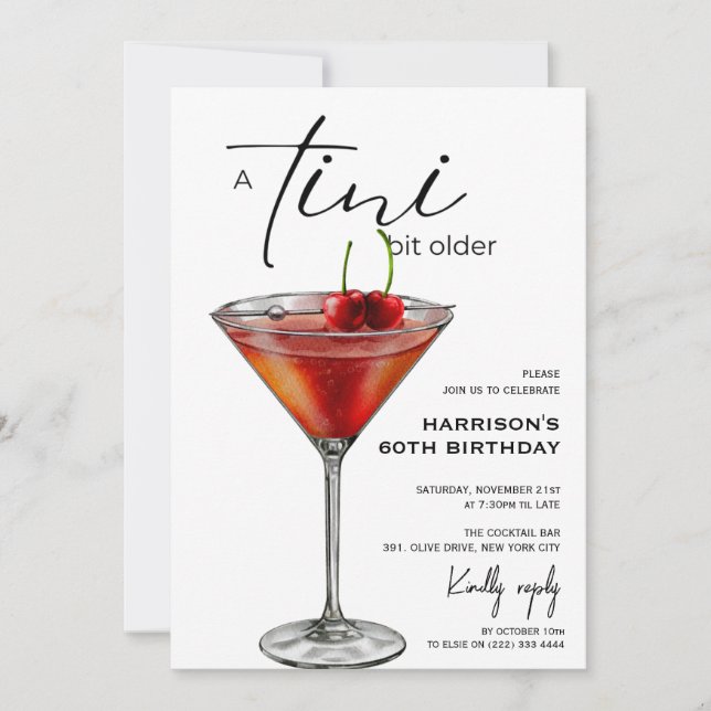 Minimal 'tini bit older! Cocktail Birthday Party Invitation (Front)