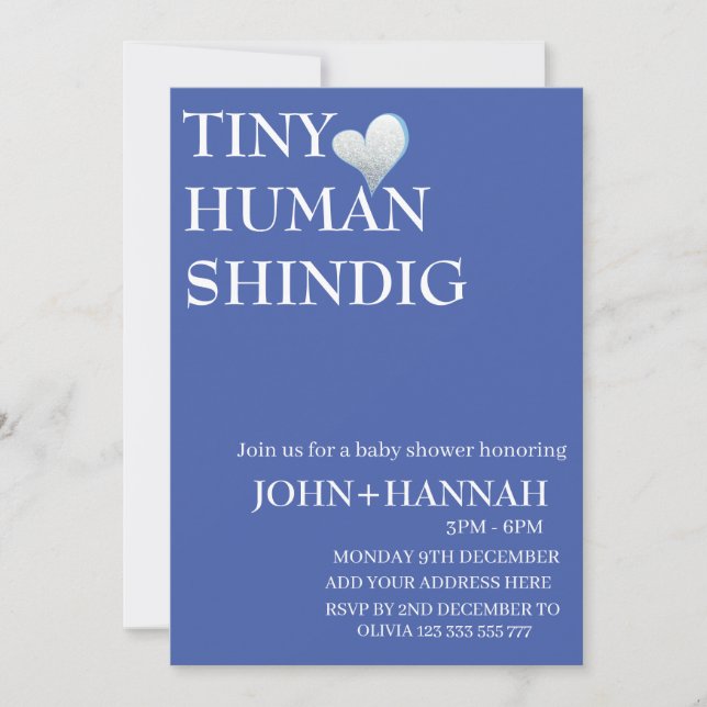 Minimal Tiny Human Shindig Funny Co-ed Baby Shower Invitation (Front)