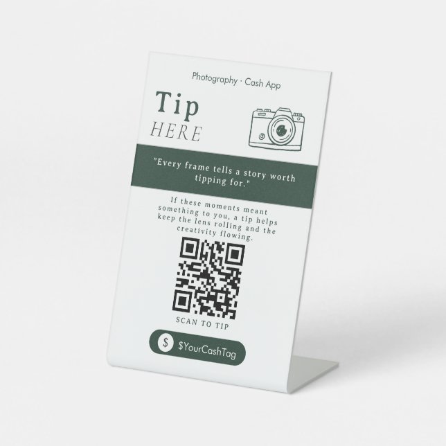 Minimal Tip Here QR Code Sign | Cash App Tips  (Front)