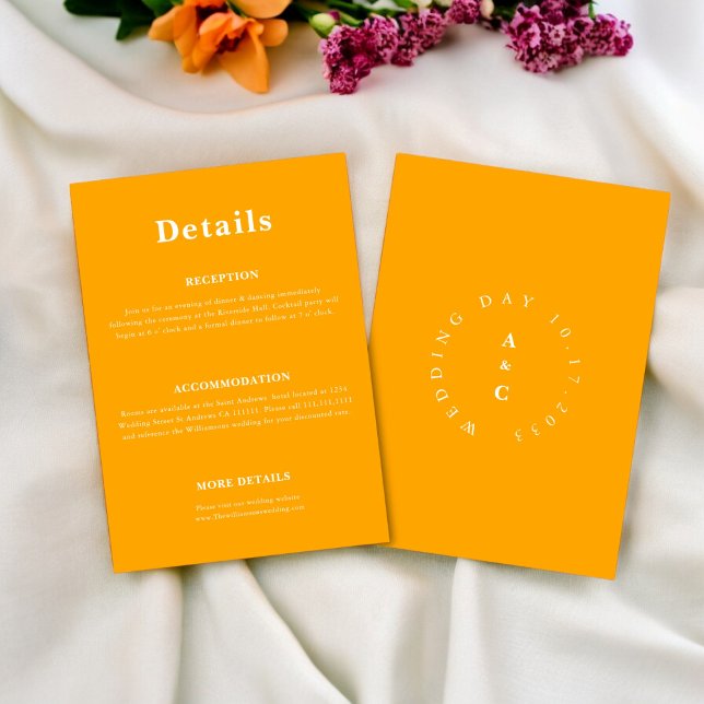 Minimal  trendy casual wedding Details Enclosure  (fun orange bold wedding details card , mix and match wedding ststionary , editable ,downloadable ,
)