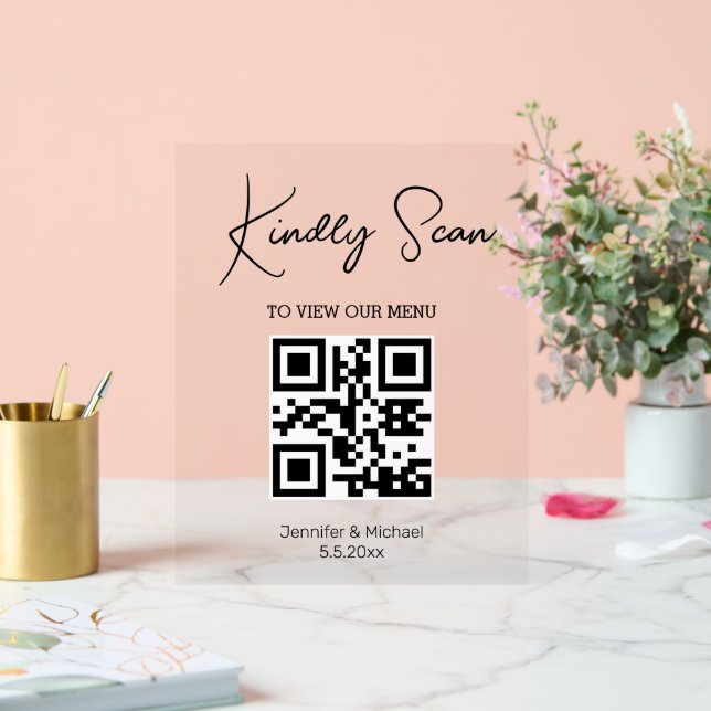  minimal trendy qr code wedding menu acrylic sign (Wedding)