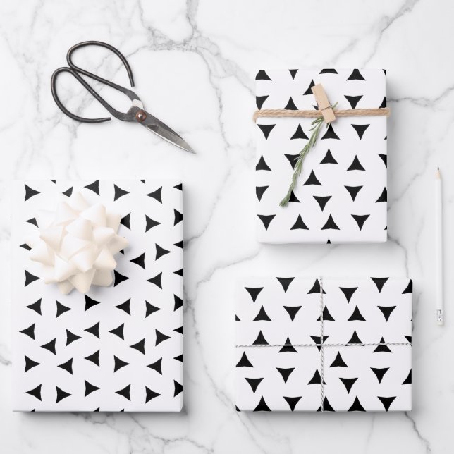 Minimal Triangle Pattern | Black and White Geometr Wrapping Paper Sheet (Front)