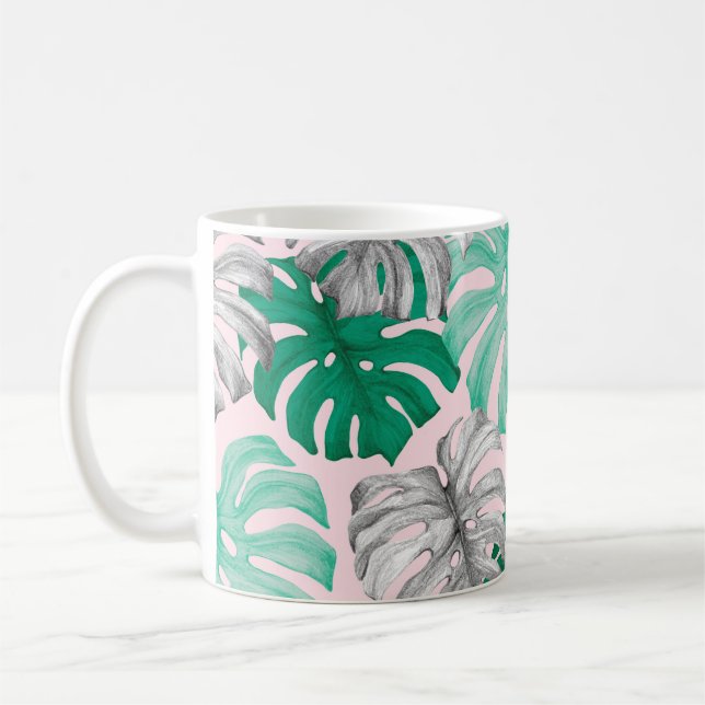 Minimal Tropical Monstera Duo-Tone Coffee Mug (Left)