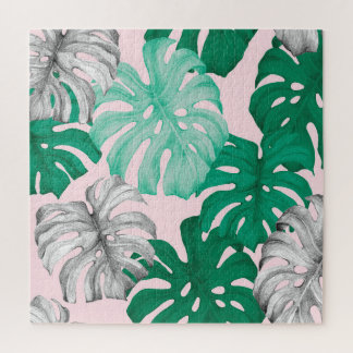 Minimal Tropical Monstera Duo-Tone Jigsaw Puzzle