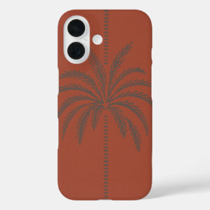 Minimal Tropical Palm Tree Pattern Terracotta  iPhone 16 Case