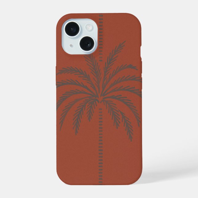 Minimal Tropical Palm Tree Pattern Terracotta  iPhone 15 Case (Back)