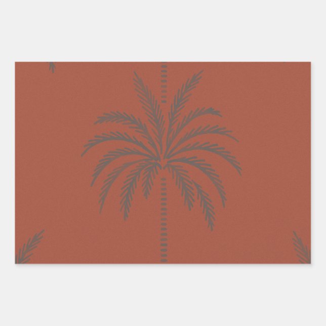 Minimal Tropical Palm Tree Pattern Terracotta  Wrapping Paper Sheet (Front)