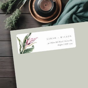 Minimal Tropical Pink Green Leafy Floral Adresse