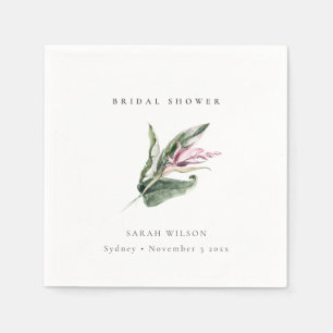 Minimal Tropical Pink Leafy Floral Bridal Shower Napkin