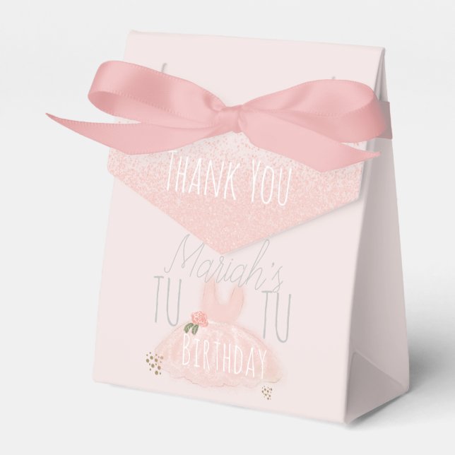 Minimal Tutu Girl's Birthday Turning Two Glitter  Favor Box (Front Side)