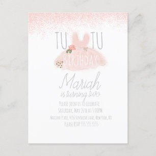 Minimal Tutu Girl's Birthday Turning Two Glitter  Postcard
