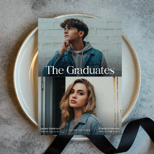Minimal Twin Double Joint Photo Graduation Announcement