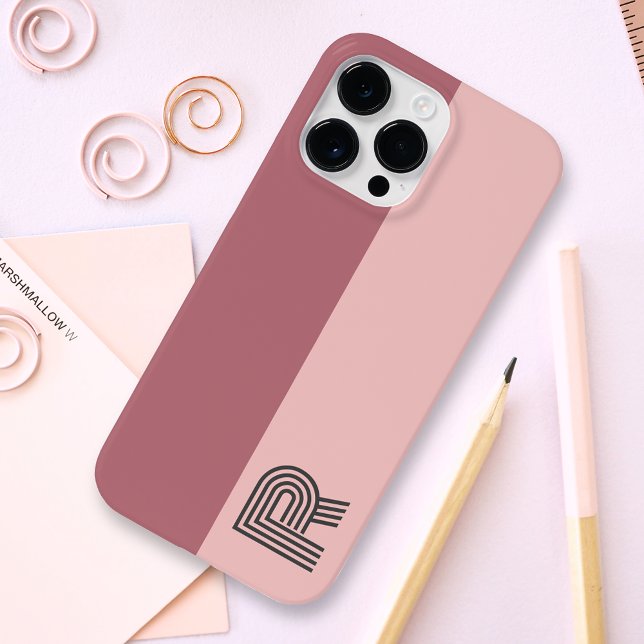 Minimal Two Colour Block Rose Gold Blush Monogram iPhone Case (Creator Uploaded)