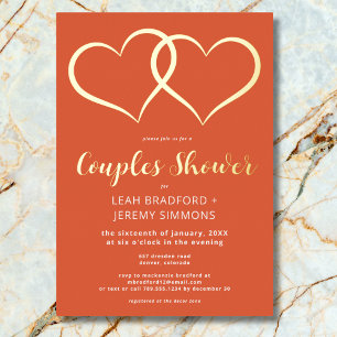 Minimal Two Hearts Sunset Orange Couples Shower