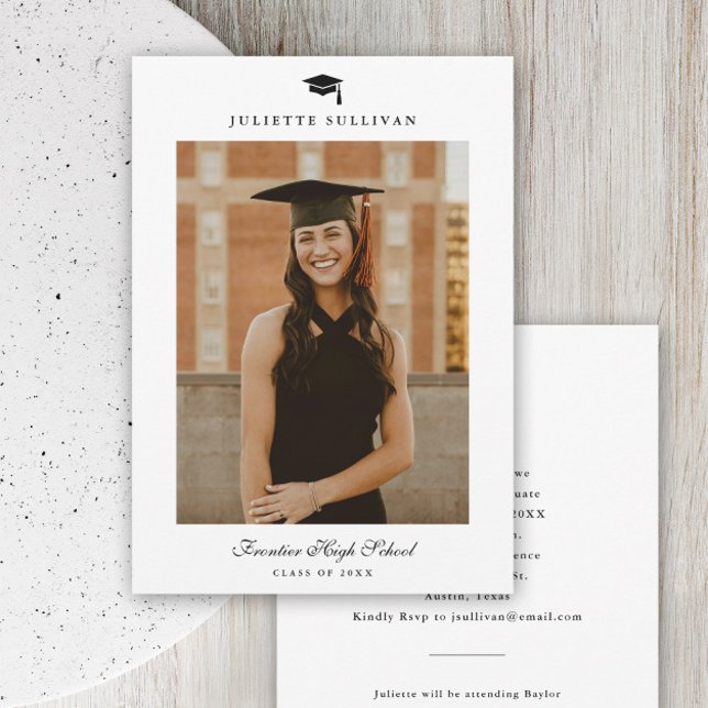 Minimal Type Photo Graduation Invitation (Simple black and white typography photo  graduation invitations.)