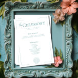 Minimal Typography Aqua & White Seashell Wedding Program<br><div class="desc">Sleek, sophisticated, and effortlessly elegant — this modern wedding program ceremony card is perfect for the couple who loves timeless design with a contemporary twist. Featuring soft turquoise aqua text on a clean white background, the layout is framed by a thin openwork border that adds just the right touch of...</div>