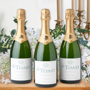Minimal Typography Aqua & White Seashell Wedding Sparkling Wine Label