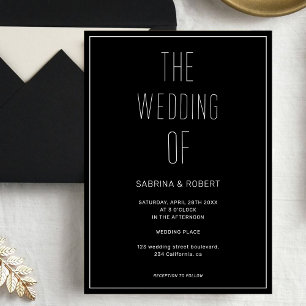 Minimal Typography Black & White Border Wedding Invitation