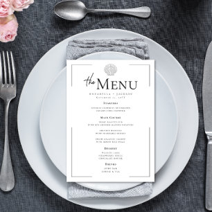 Minimal Typography Black & White Seashell Wedding Menu