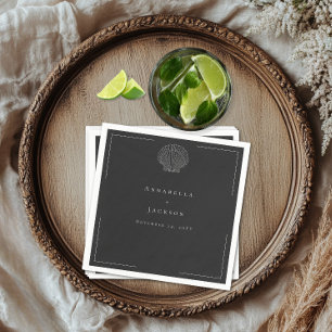 Minimal Typography Black & White Seashell Wedding Napkin
