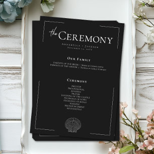 Minimal Typography Black & White Seashell Wedding Program