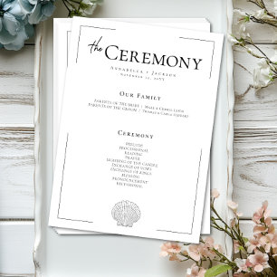Minimal Typography Black & White Seashell Wedding Program