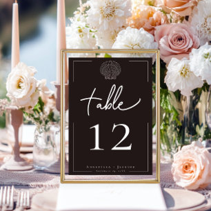Minimal Typography Black & White Seashell Wedding Table Number