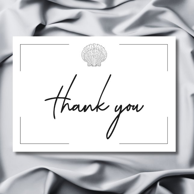 Minimal Typography Black & White Seashell Wedding Thank You Card (Minimal Typography Black & White Seashell Wedding Thank You Card)