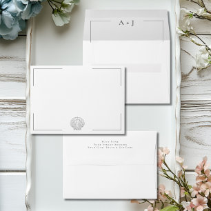 Minimal Typography Black & White Shell Wedding Envelope