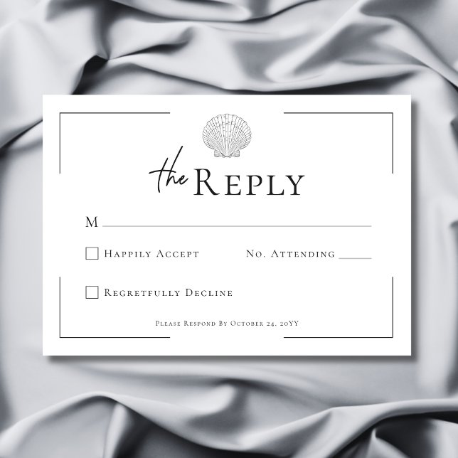 Minimal Typography Black & White Shell Wedding RSVP Card (Minimal Typography Black & White Shell Wedding RSVP Card)