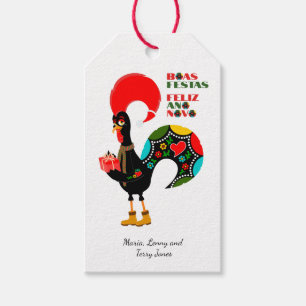 Minimal Typography Christmas Portuguese Greetings Gift Tags