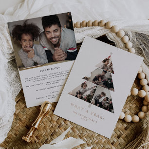 Minimal Typography Foil What A Year Christmas Tree Holiday Card