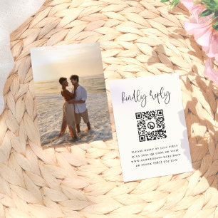 Minimal Typography Photo QR Code Wedding RSVP Enclosure Card