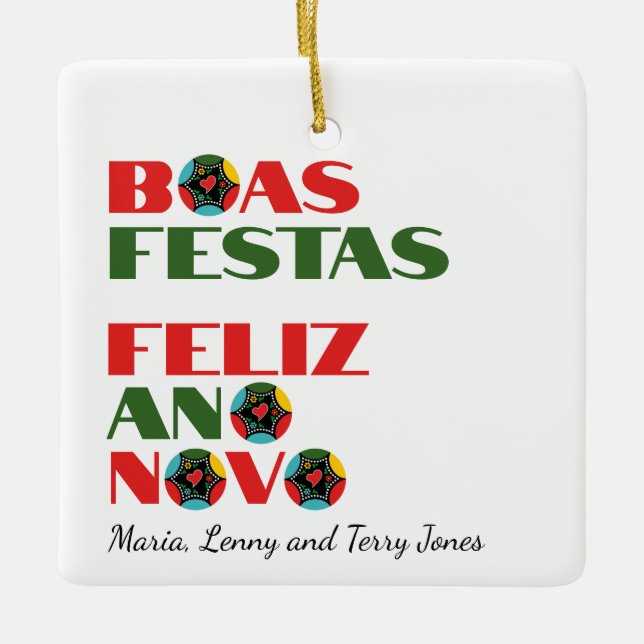 Minimal Typography Portuguese Christmas Greetings  Ceramic Ornament (Front)