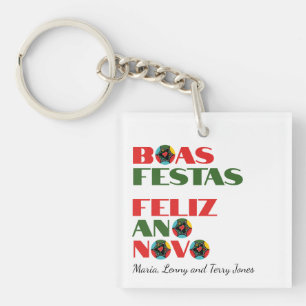 Minimal Typography Portuguese Christmas Greetings Keychain