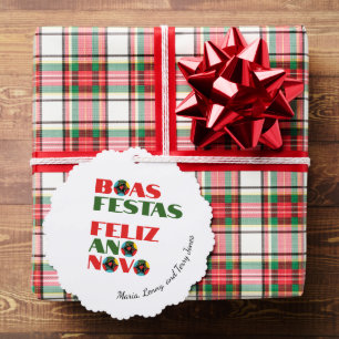 Minimal Typography Portuguese Christmas Greetings Ornament Card