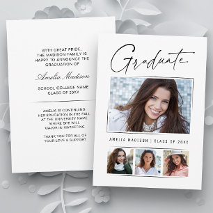 Minimal Unique Calligraphy Ink Script Grad 4 Photo Announcement