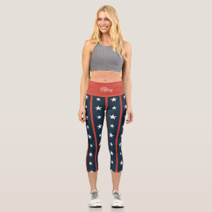 Minimal USA Star Field Pattern Women's Luxury Capri Leggings