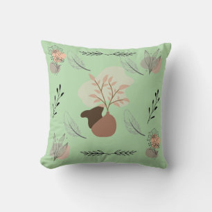 Minimal vase, feathers and floral boho art- throw pillow