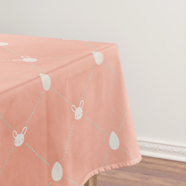 Minimal Vintage Bunny Eggs Pastel Peach Easter Tablecloth (In Situ)
