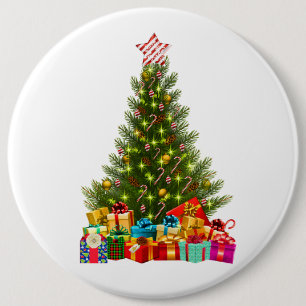 Minimal vintage christmas presents pine tree decor 6 inch round button