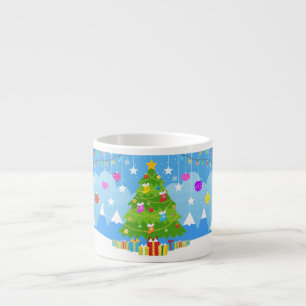 Minimal vintage christmas presents pine tree decor espresso cup
