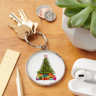 Minimal vintage christmas presents pine tree decor keychain