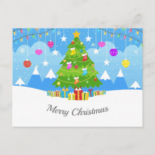 Minimal vintage christmas presents pine tree decor postcard